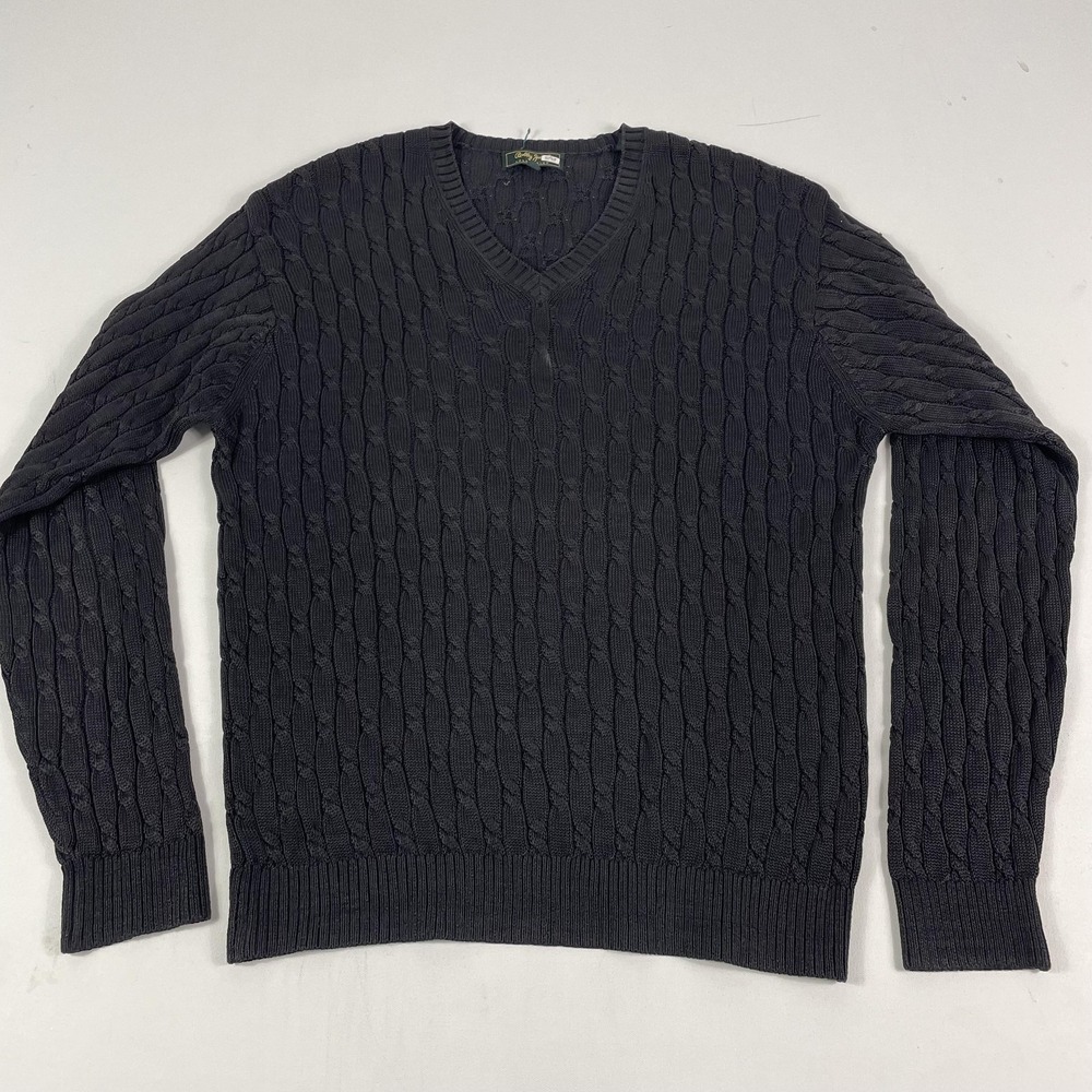 Bobby Jones Collection Sweater Mens L Gray V Neck Cable-Knit Pullover Classic